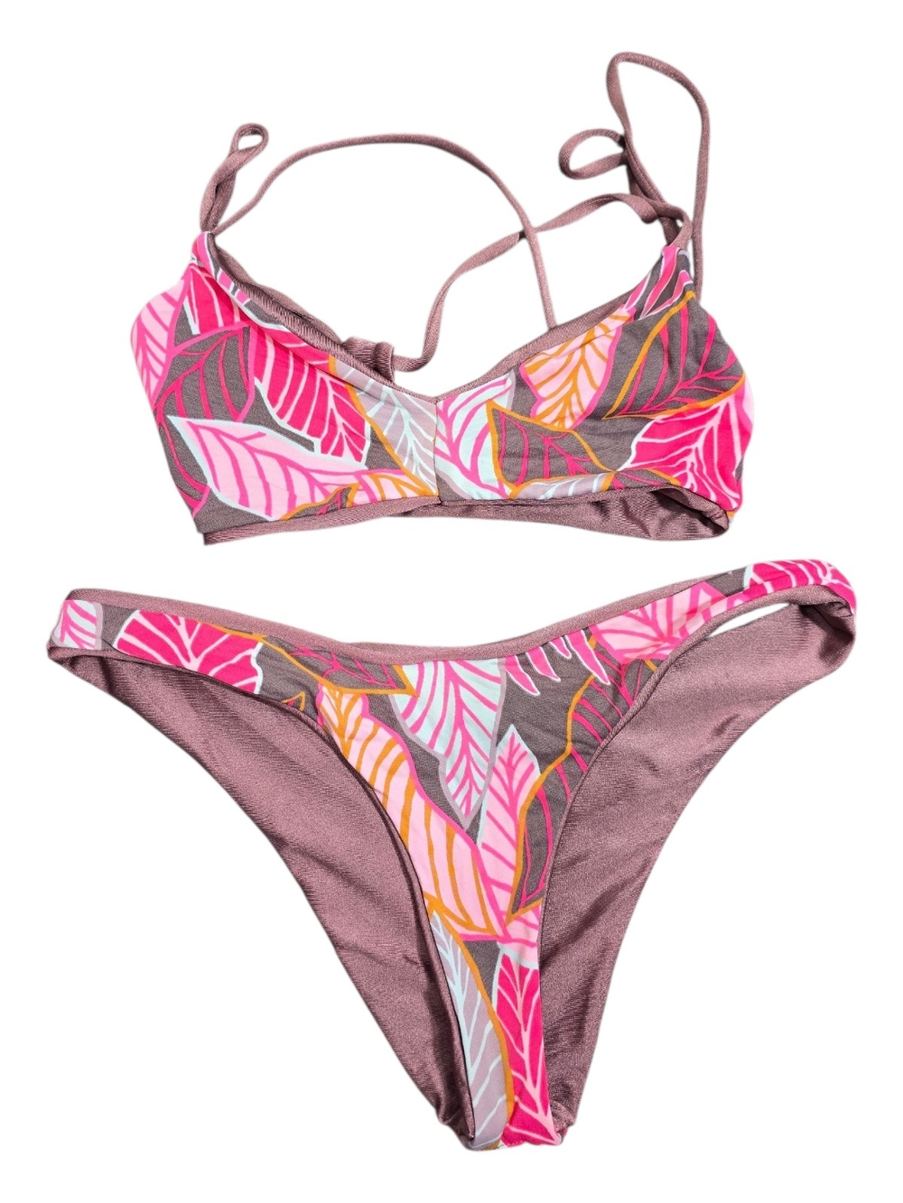 Maaji Reversible Shimmering Cognac/Floral Bikini Set Size Small